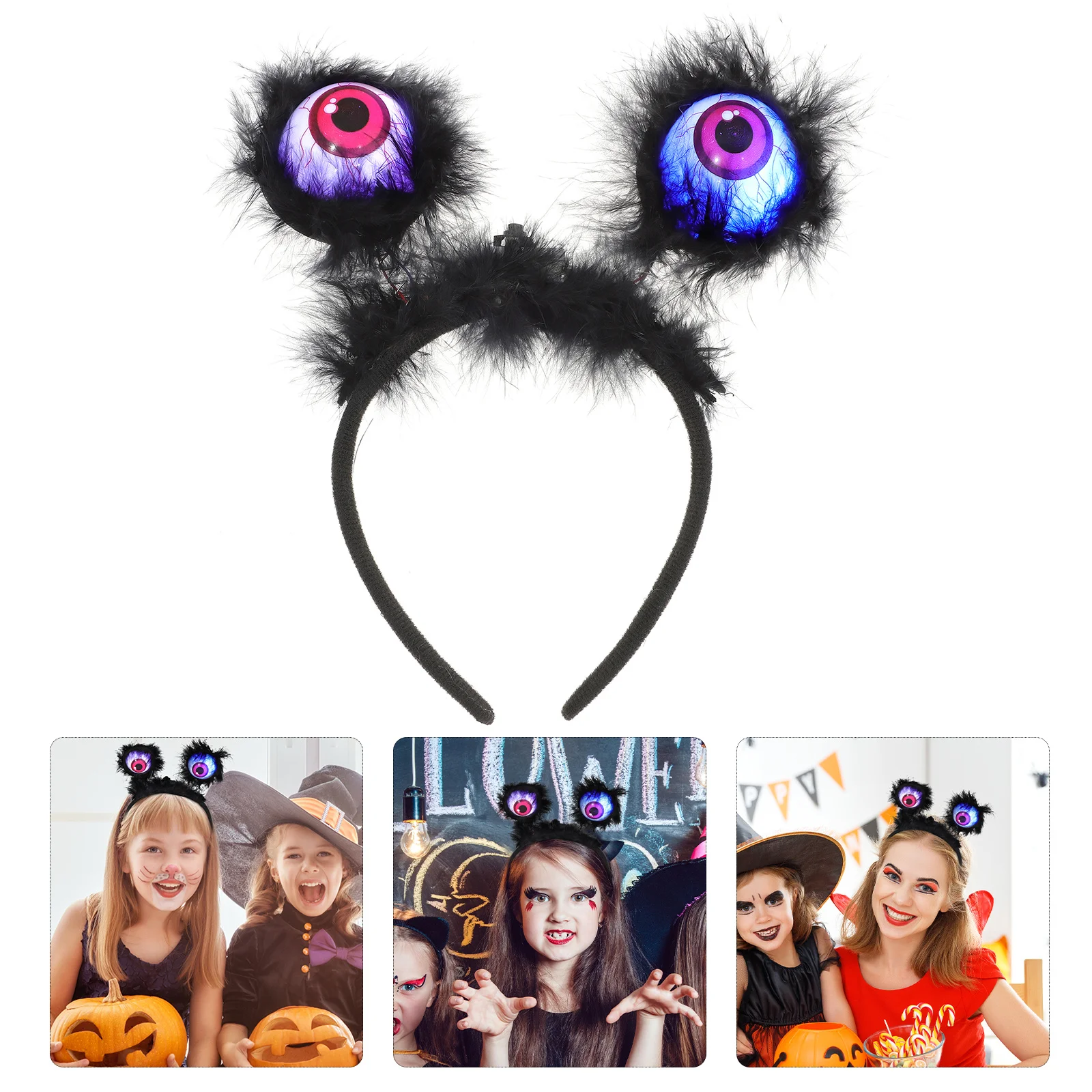 

Halloween Light Up Eyeballs Headband Horror Eye Bead Hair Hoop One Size Fits Most Party Costume Accessory Halloween Headdress