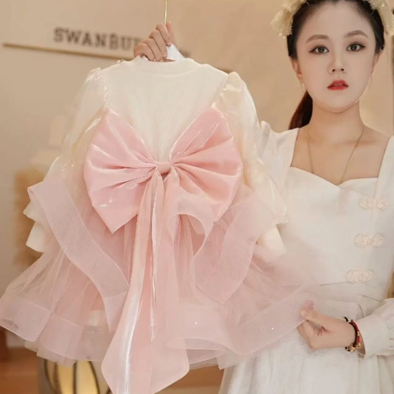 Girls Little Fragrant Style Dress Autumn Winter Princess Dress Velvet Baby Girl Stylish Cake Fluffy Dress
