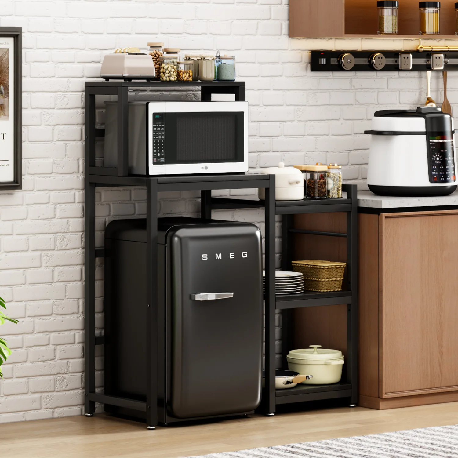 رف المطبخ متعدد الوظائف، رف توابل الأرضية المتحرك، رف الميكروويف #4