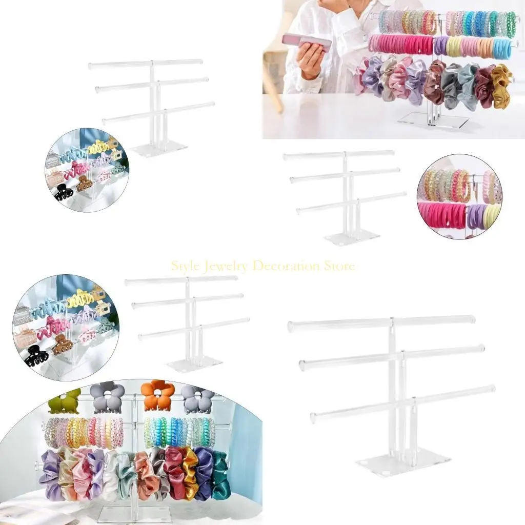 

D46E Clear Claw Clip Holder Three Layer Acrylic Hair Accessory Jewelry Display Stand for Home and Commercial Use