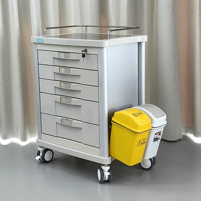 Medical TrolleyHH/SYC-374 ABS High Capacity 5 Drawers Emergency Medical Trolley Cart Stainless Steel Clinic Supply Factory Medic