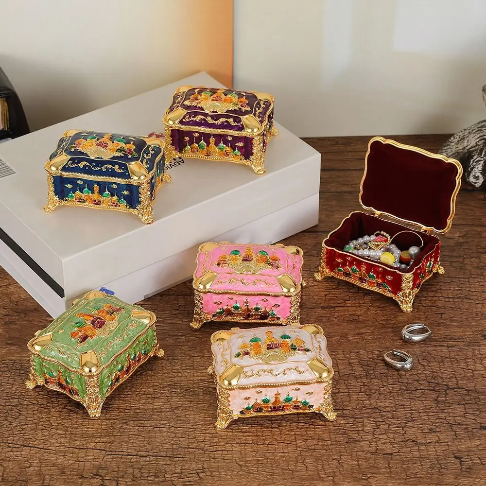 Mini Portable Jewelry Storage Box Enamel Alloy Embossed Castle Ring Storage Jar European-style Colorful Princess Dresser Display