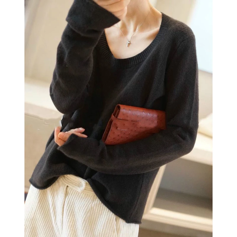 

High-end 100% pure cashmere sweater women's autumn and winter round neck loose plus size sweater is slim and versatile.