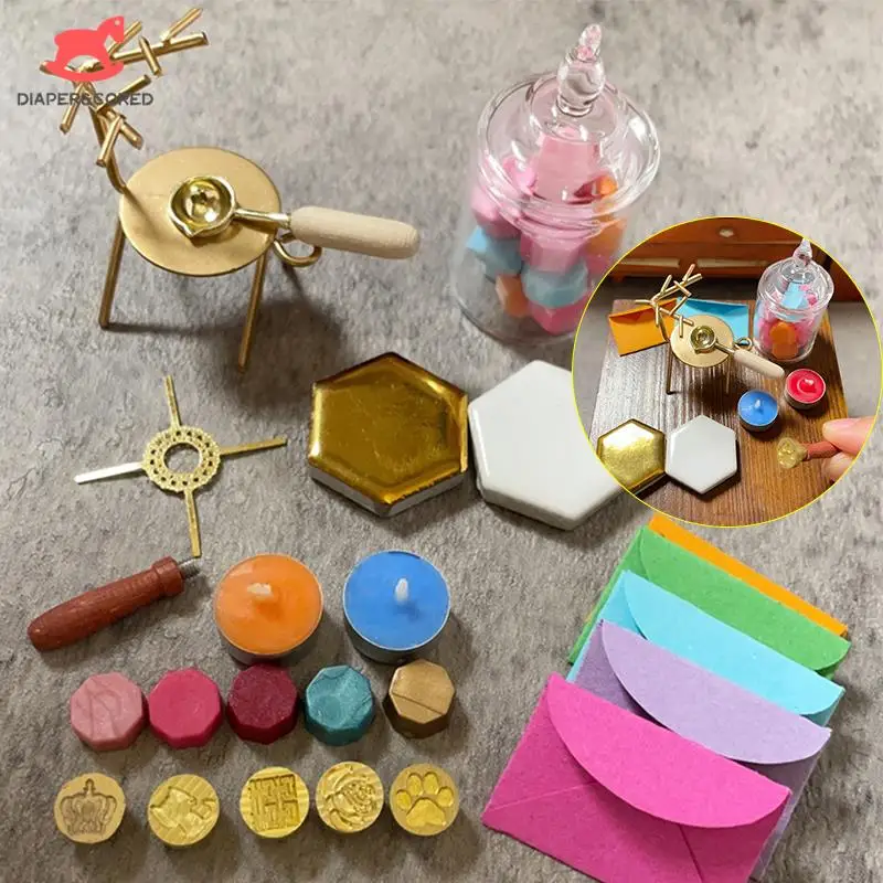 Random Color Dollhouse Miniature Wax Seal Tool Lacquer Spoon Handle Wax Pellets Envelope Model Pretend Play Toy For Kids