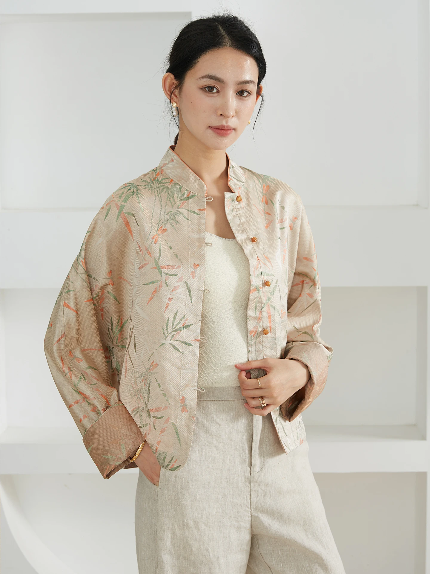 

Double-Sided Wear Silk Song Jin Outerwear Women's Long Sve round Ne Loose Fit Breathable Casual Coat Chinese Sle