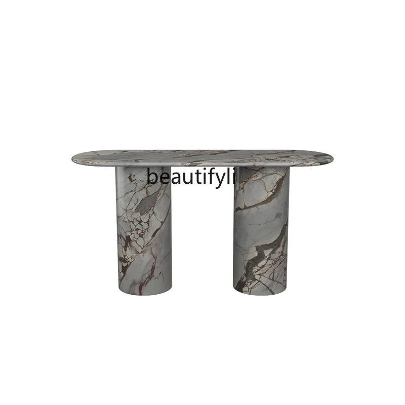 

European-Style Oval Marble Porch Table Soft Design Console Tables Elephant White Narrow Table