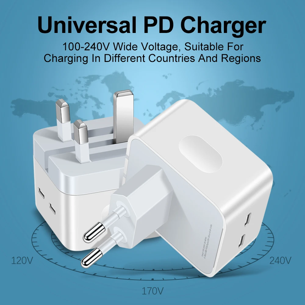 Dual PD Fast Charger 35W Type C Phone Charger Adapter For iPhone 15 14 13 Samsung Xiaomi Quick Charge 3.0 EU/UK Plug USB Charger