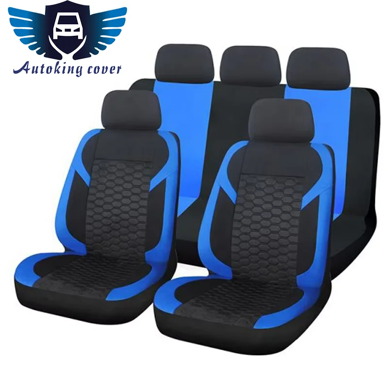 AUTOKING Universal Diamond Lattice Polyester Blue 4pcs/9pcs Racing Car Seat Covers Set Seat Protector Accessories Interior