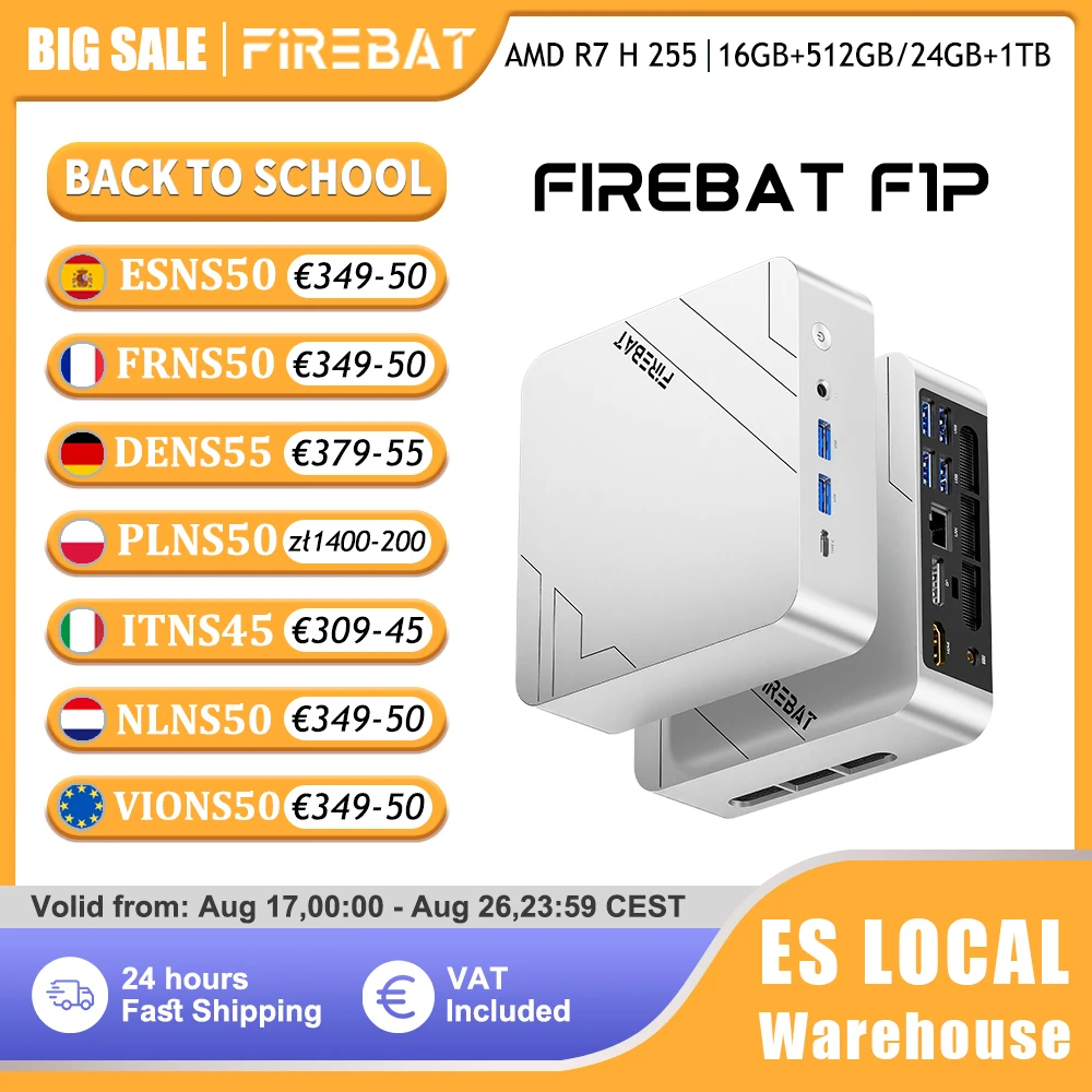 Firebat Mini-PC F1 P AMD Ryzen 7 H 255 DDR5 16GB 24G 512GB 1TB SSD Windows 11 Pro Desktop Mini-Computer USB 4.0 Wi-Fi 6 BT 5.2