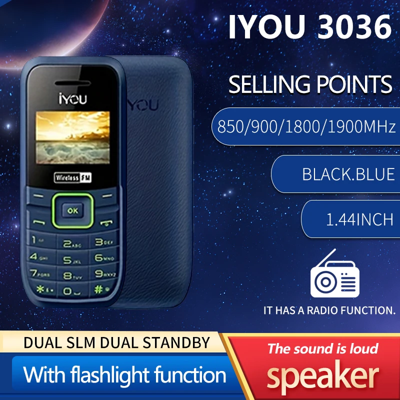 IYOU 3036 Dual SIM Mobile Phone with FM Radio Flashlight, 1000mAh Long Standby Battery Emergency Cell Phone for Outdoor ​