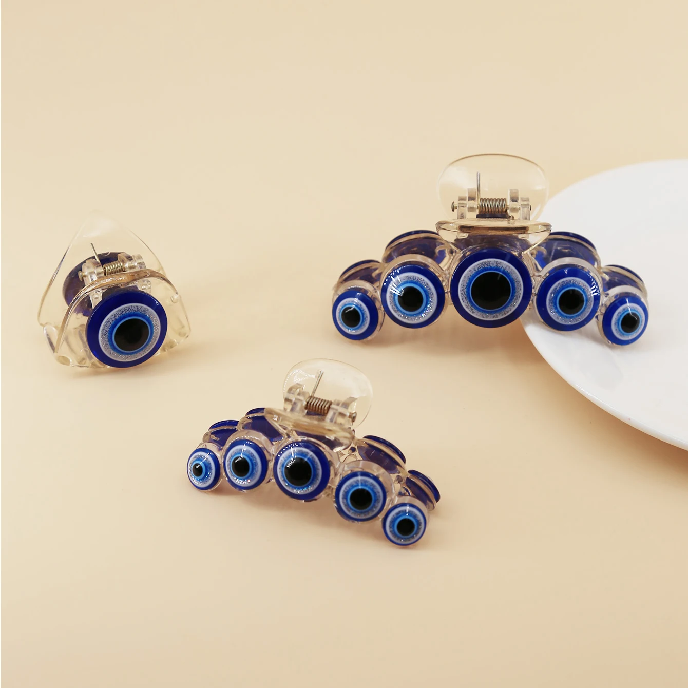 3 Pieces Vintage Evil Eye Hair Claw Clips Turkish Styles Mini Blue Eye Jaw Barrettes For Women Summer Headdress Fashion Jewelry