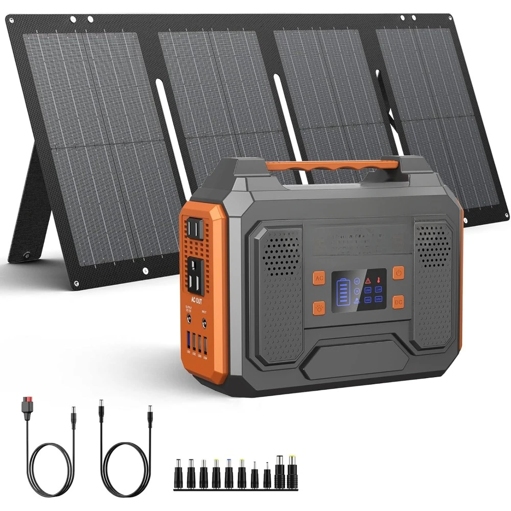 Solar Panel, 110V Pure Sine Wave, 280Wh Lithium Battery Pack with DC AC Outlet for Home Use RV Outdoor Camping Adventure