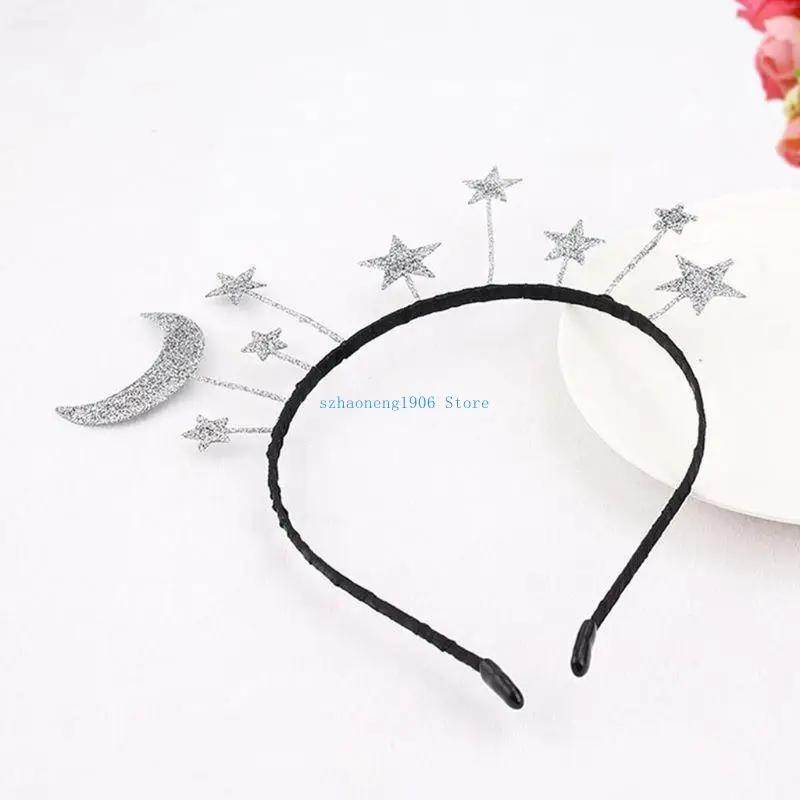 

85LF Princess Girl Halloween Party Crown Headband Glitter Powder Moon Star Charms Met