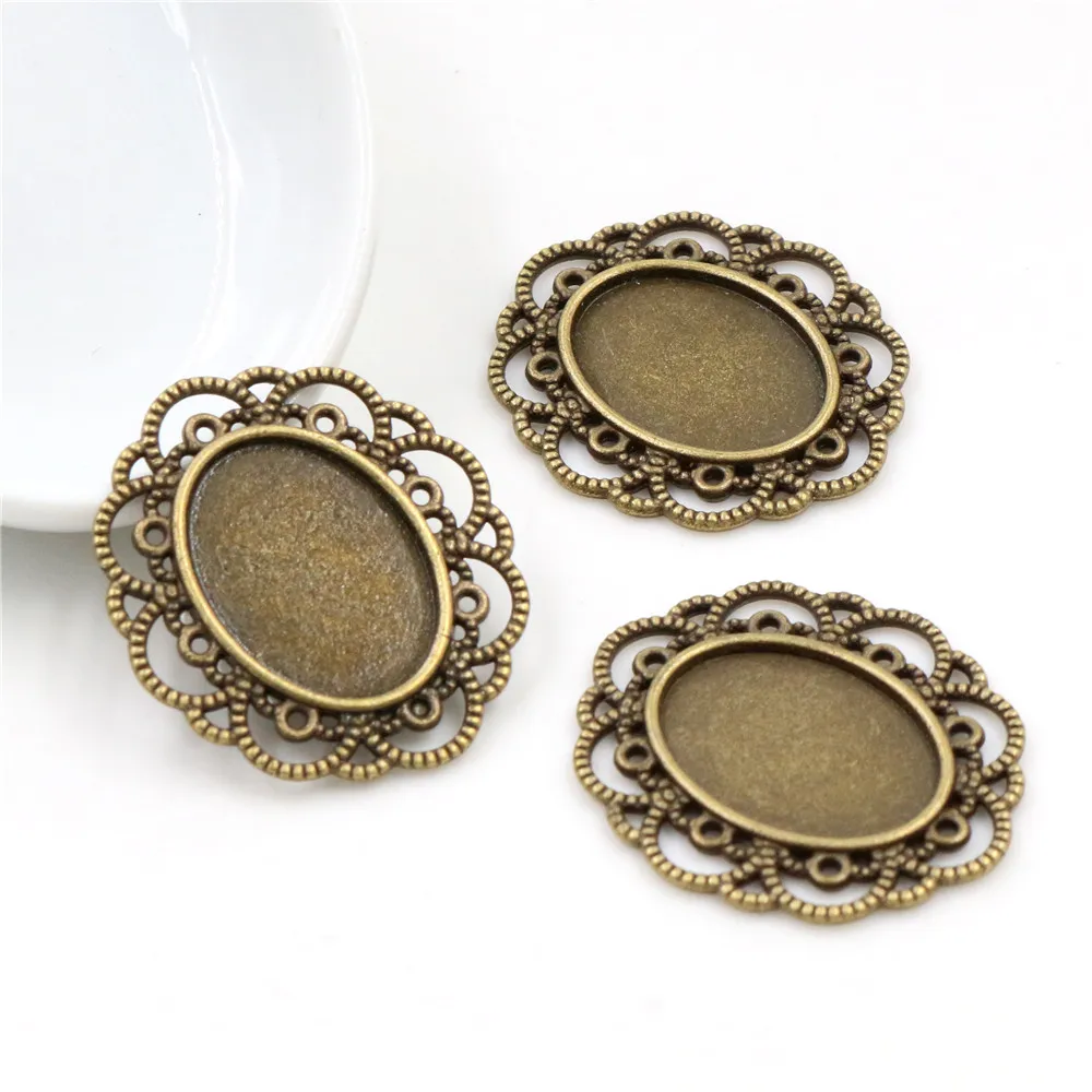 10 sztuk 13x18mm wewnętrzna rozmiar antyczne srebro Plated brązowy kwiatowy styl podstawa z kameą i kaboszonem ustawienia Charms wisiorek naszyjnik ustalenia — zdjęcie 4