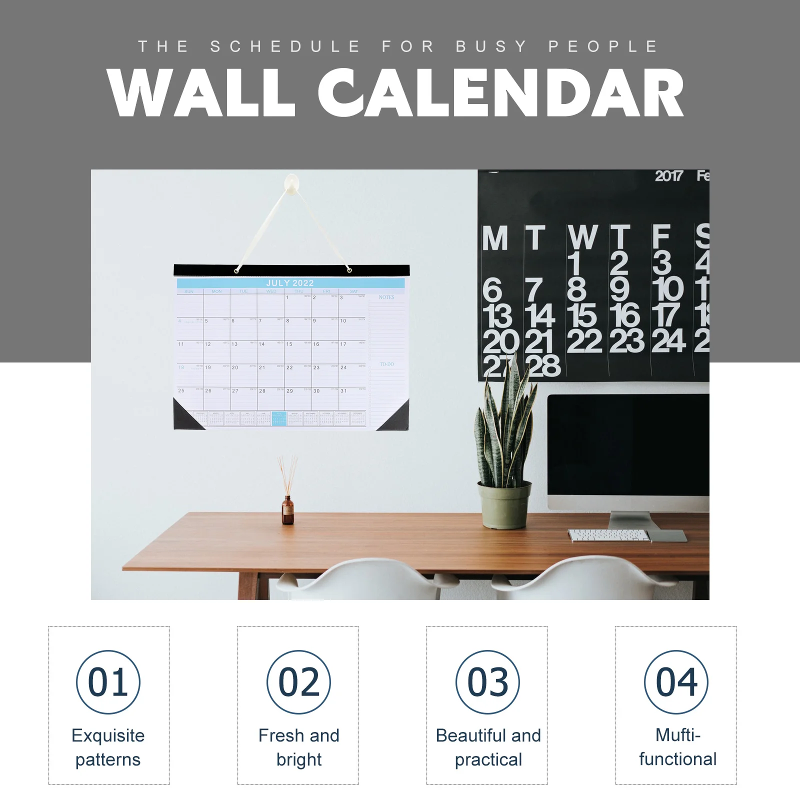 

2022 Calendar Schedule Note Plan Recording Hanging Wall Desk Large Size Paper Material Time Management Practical