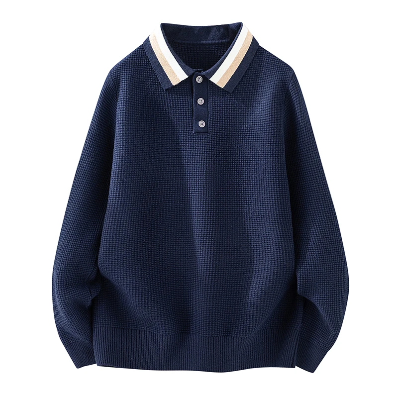 

Мужской брендовый осенний вязаный свитер, весенний однотонный теплый пуловер с длинными рукавами и лацканами, удобная мужская одежда для отдыха, топы