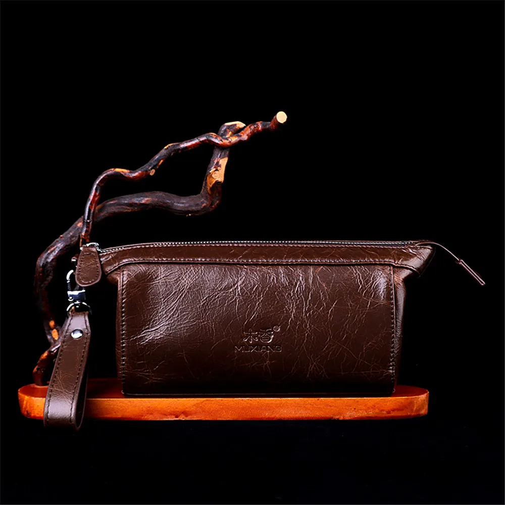 MUXIANG Retro Genuine Leather Pipe Bag Crossbody Bag Deodorant Portable Tobacco Pipe Bag Cigar Accessories