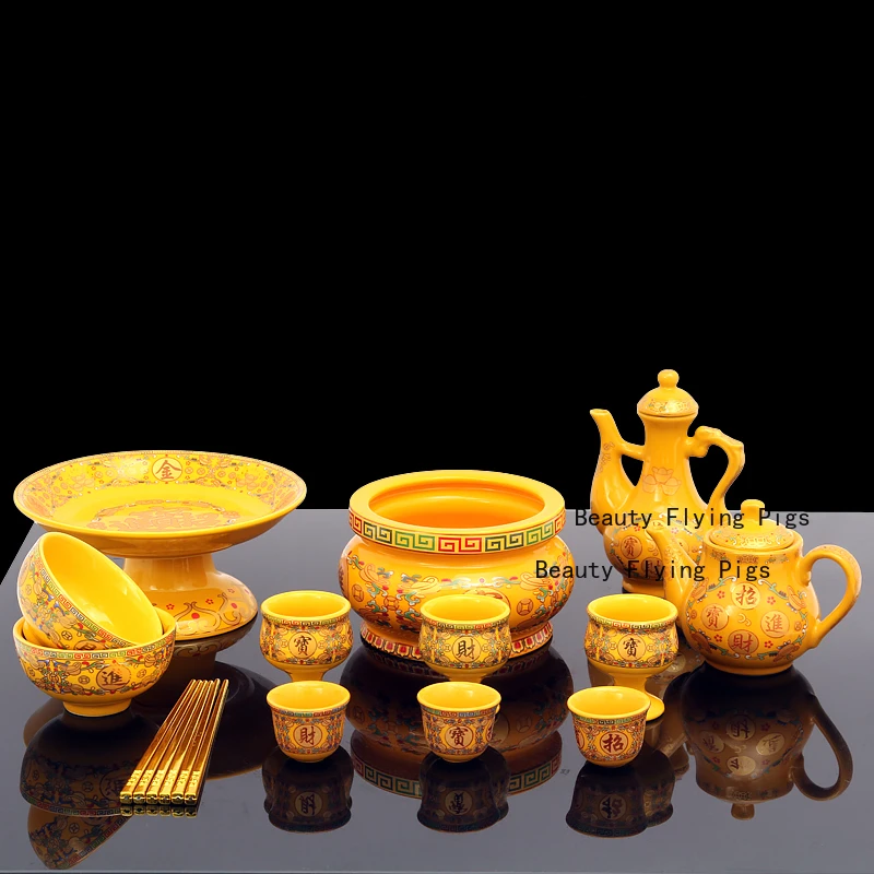 1pc Ceramic Buddhist Supplies Temple Sacrificial Incense Burner Tribute Cup Wine Jug Fruit Tray Buddha Hall Decor Chinese Style