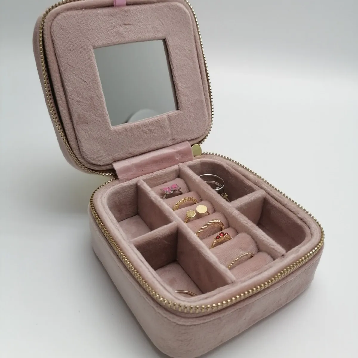 Portable Travel Jewelry Box with Mirror Ring Necklace Earring Organizer Delicate Jewelry Storage Case Gift for Women