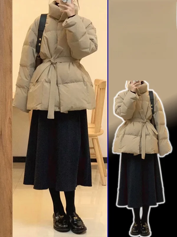 

Женская теплая хлопковая куртка больших размеров с воротником-стойкой и поясом, модная универсальная верхняя одежда для весны и осени