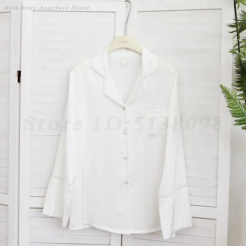 Damska jedwabista satynowa piżama 2-częściowa, elegancki komplet: długi rękaw, spodnie, luźny, casualowy strój domowy, odzież wypoczynkowa.