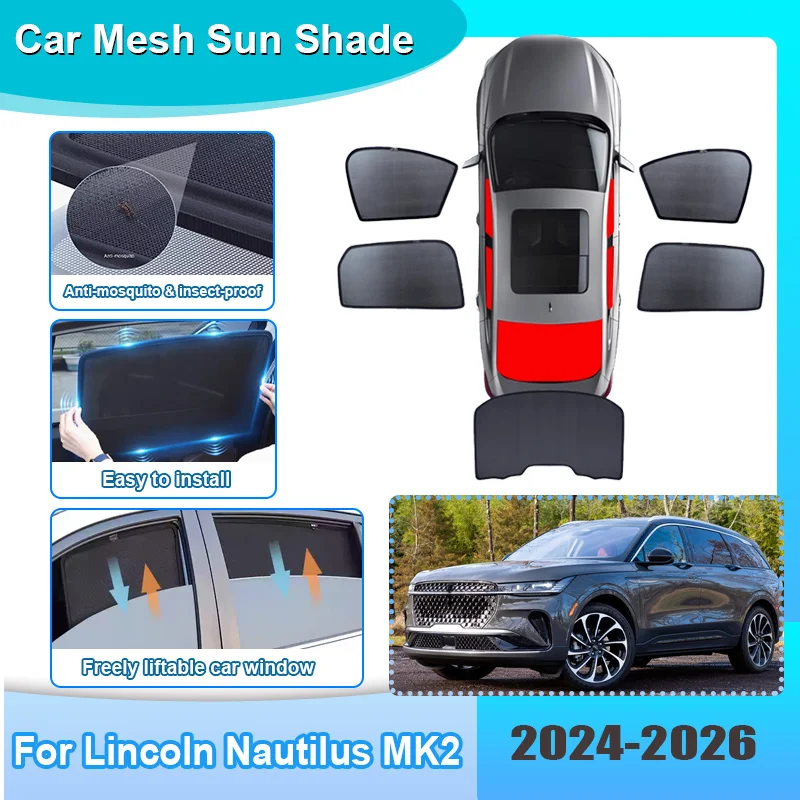 

Car Window Sunshade For Lincoln Nautilus MK2 CDX707 2024 2025 2026 Visor Mesh Anti-UV Windshield Frame Curtain Auto Accessories