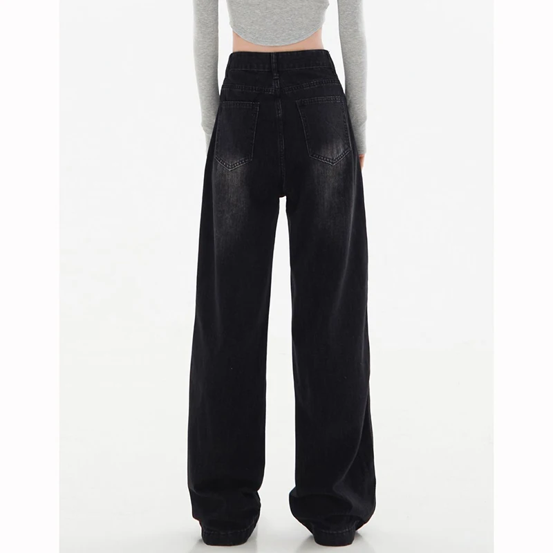 Lady Retro Casual High Waist Jeans Women Baggy Comfortable Straight Leg Pants Girls Korean Fashion Denim Trousers