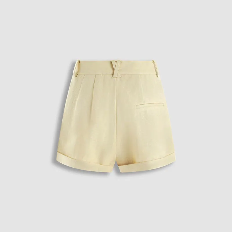 Women's high-waisted linen shorts - suitable for spring and summer, straight-cut, slim-fit, casual shorts for daily wear