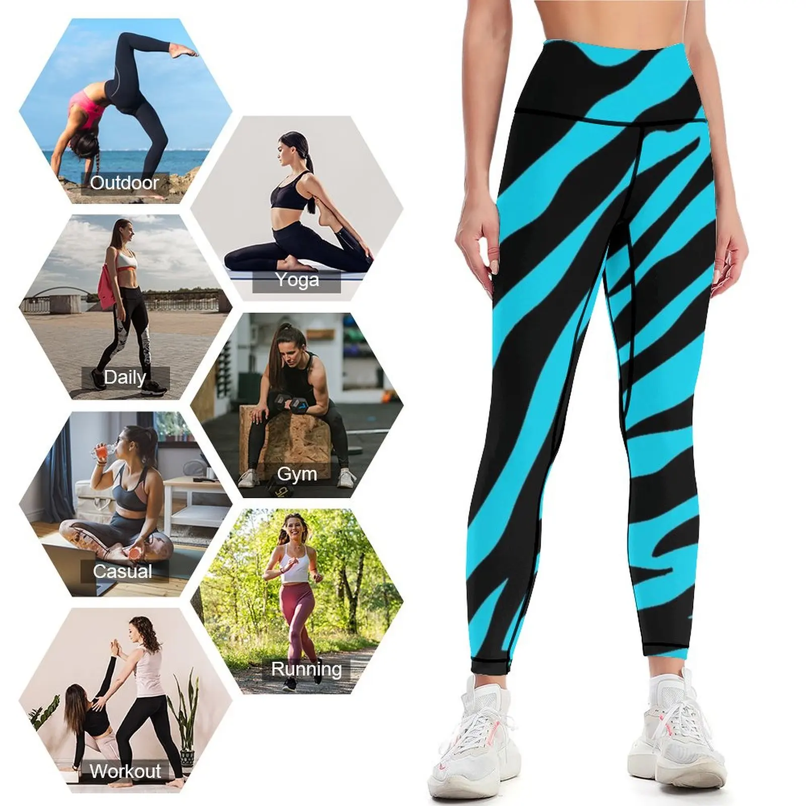 Legginsy ze wzorem zebry (niebieskie) Odzież sportowa damska do legginsów fizycznych push up damskie Legginsy damskie