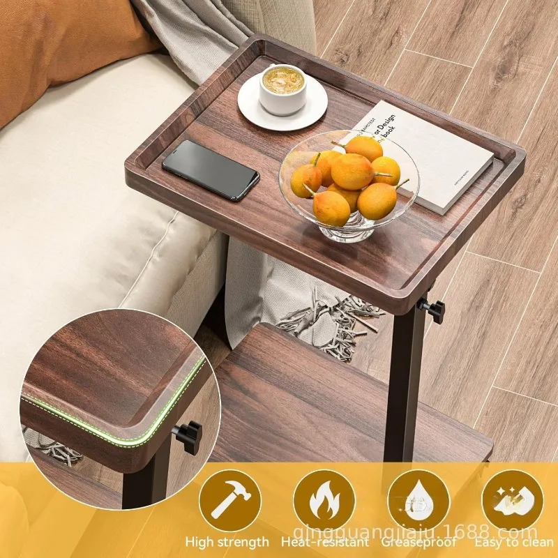 Adjustable C Table Wheeled Sofa Side Table Slide for Sofas Living Room and Bedroom Rotating TV Tray Table