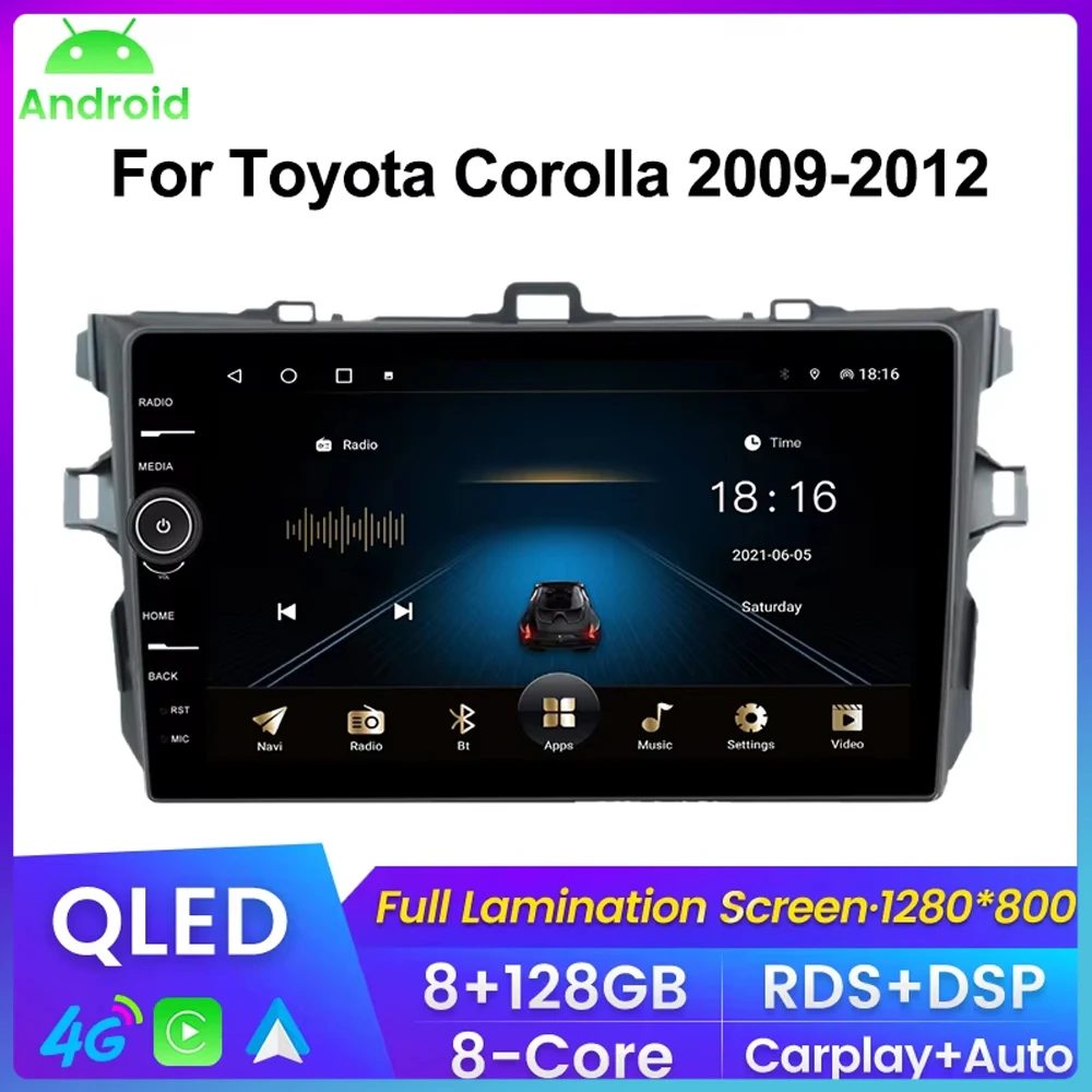 QLED Screen Car Radio For Toyota Corolla 10 E140 E150 2006 - 2013 Multimedia Player Navigation GPS For Carplay Android auto WIFI