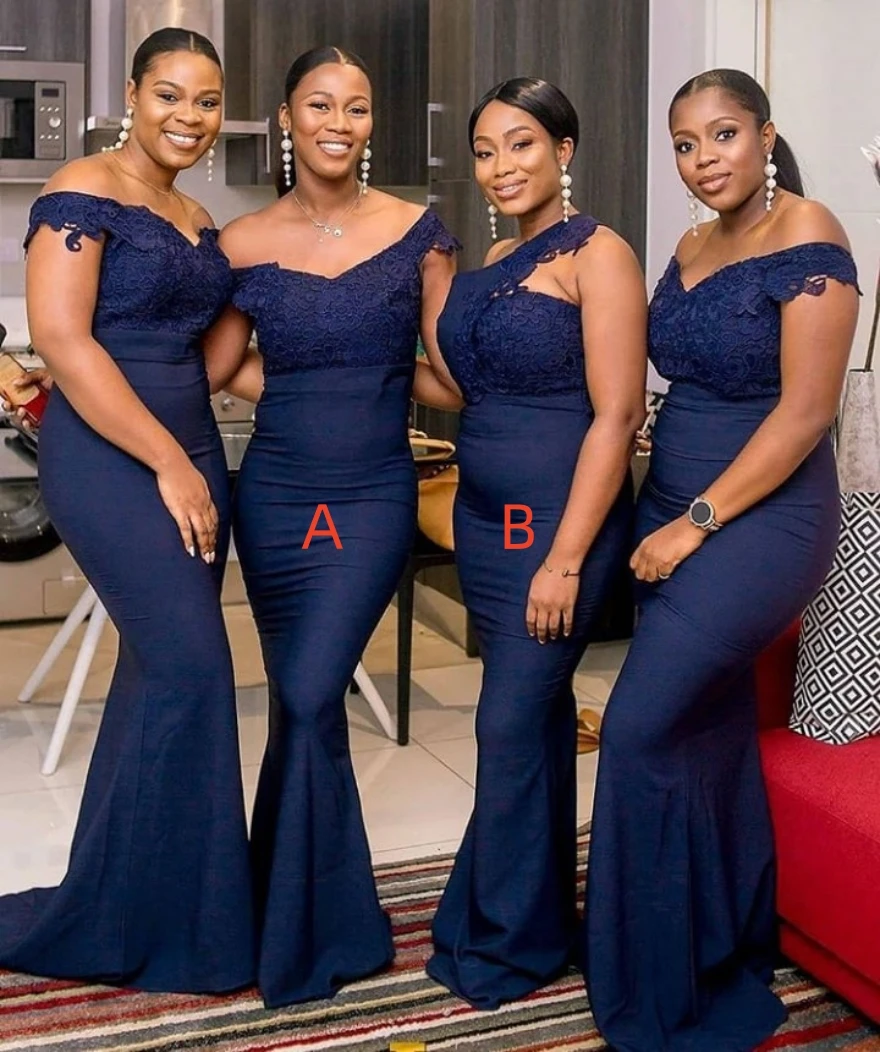 

Customized Navy Blue Mermaid Bridesmaid Dresses 2023 African Wedding Guest Dress For Women Robe Demoiselle D'honneur YBD23