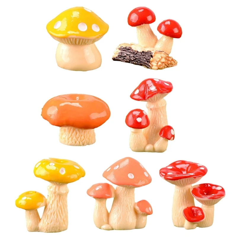 Miniature Resin Mushroom Figurine Mini Resin Statues Ornaments Crafts for Home Garden Lawn Decoration