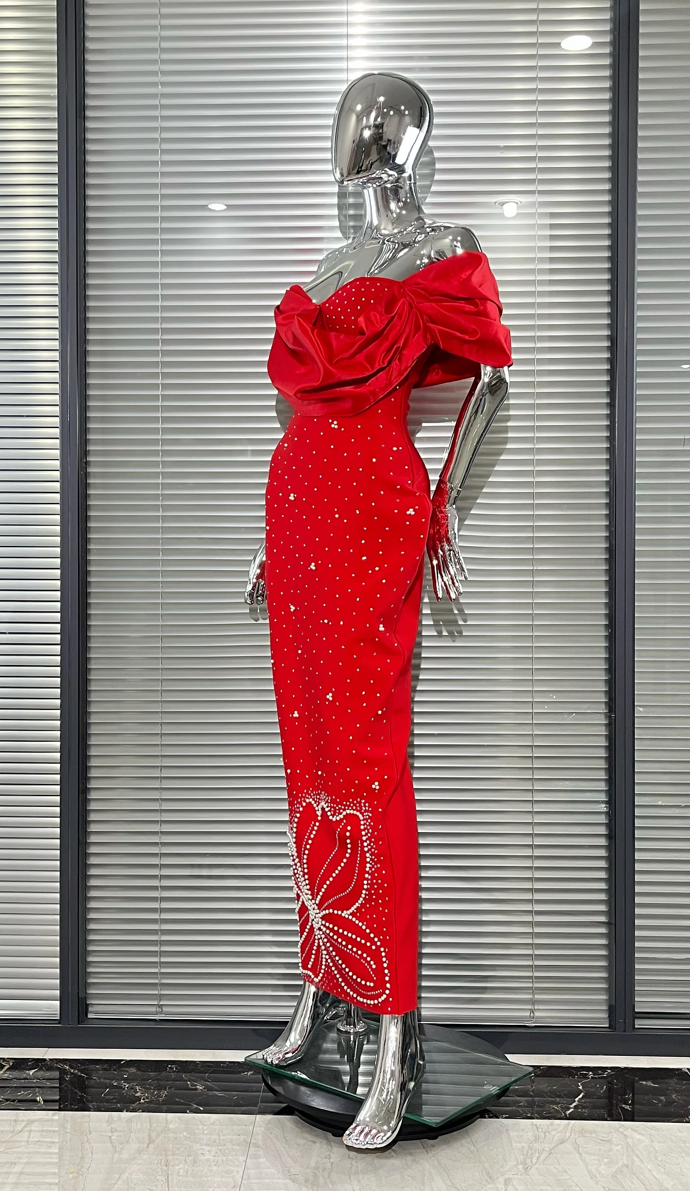 Golden Seastar Cross-over Collar Sleeveless Bodycon  Red Long Bandage Dress Fashion Woman Birthday Party Dress Vacation Outfit