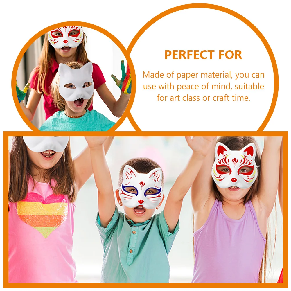 DIY Blank Cat Mask White Paper Unpainted Animal Half Mask for Halloween Masquerade Party Costume DIY Crafts