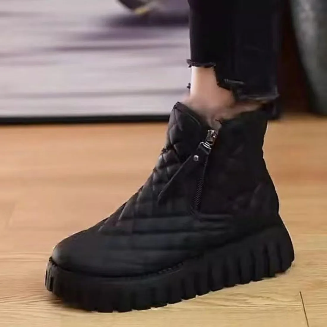 

Зимние женские теплые ботинки для снежной погоды, модные женские хлопковые ботинки, новые кожаные ботинки на толстой подошве, черные женские ботинки до щиколотки, Botas Zapatos