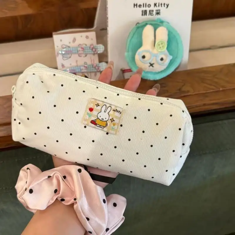 Cartoon Anime Miffy Polka Dot Zipper Storage Bag Creativity Large Capacity Cosmetic Bag Cute Student Stationery Pencil Case