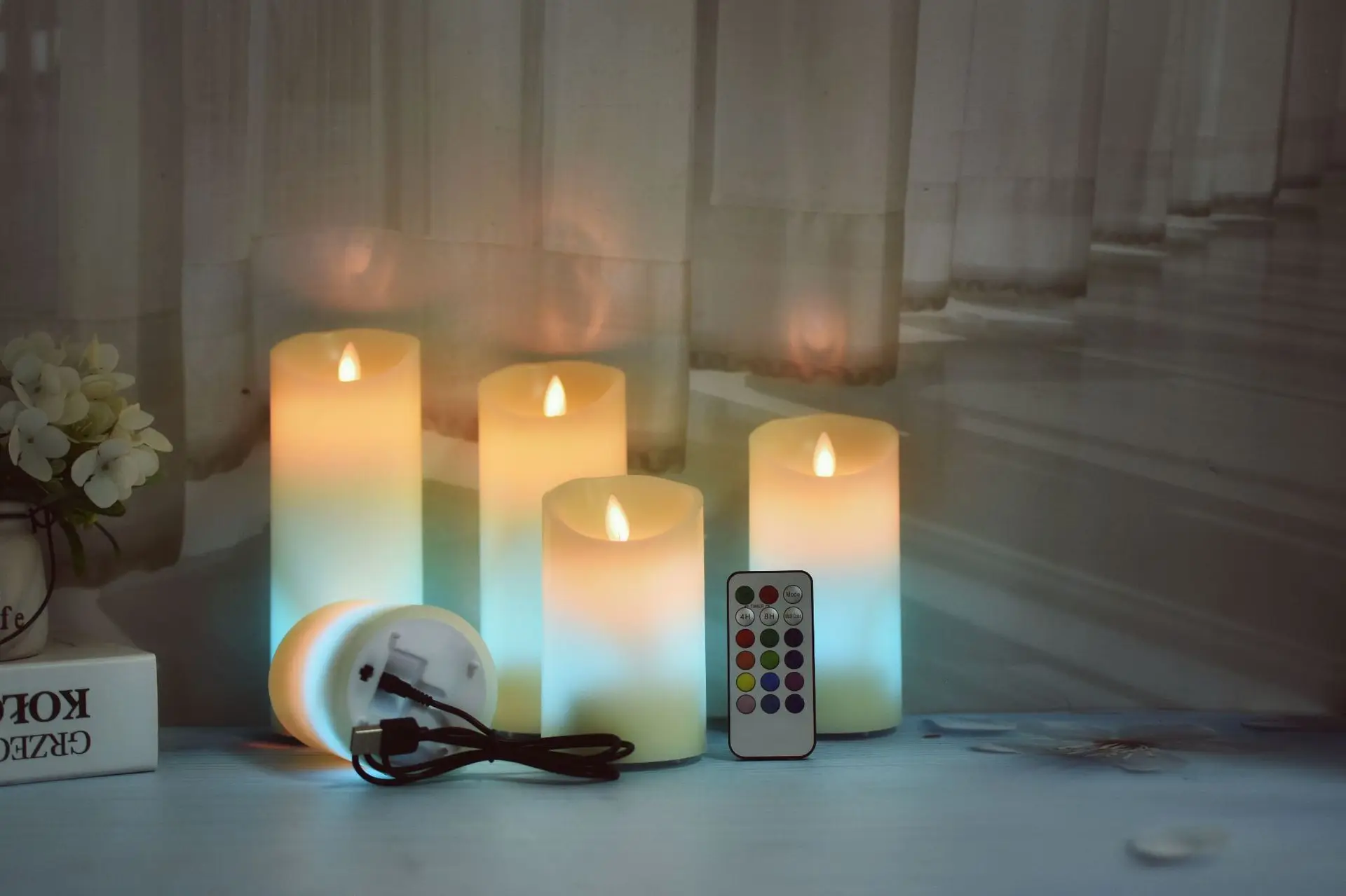 

USB Rechargeable Flameless LED Candles Light Multicolor Paraffin Wax Electric LED Candle Lights Remote Controlled RGB Table Deco