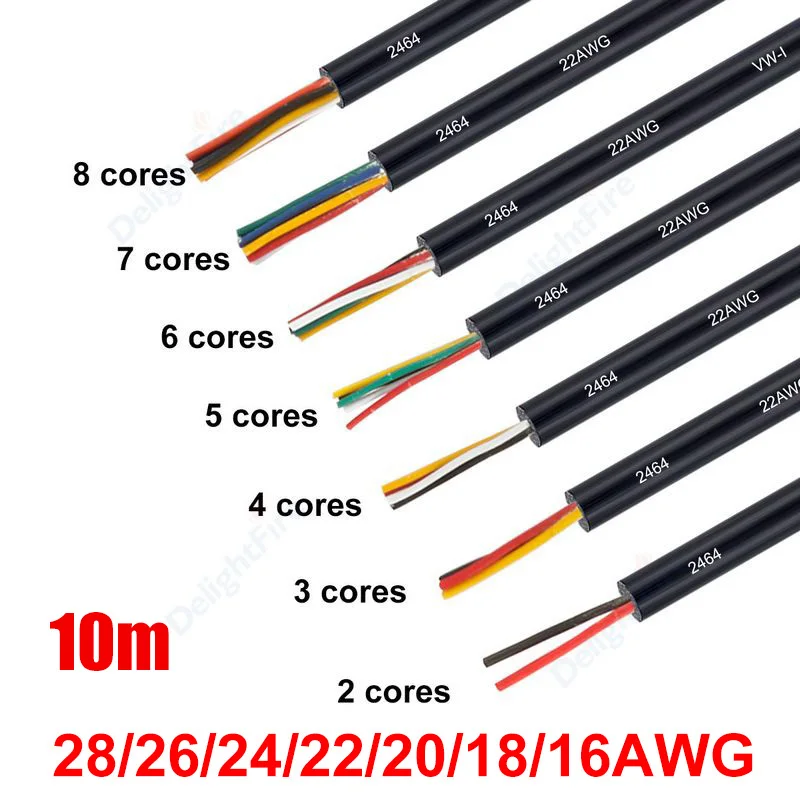 10m Speaker Electronic Wire 2 3 4 5 6 7 8 9 10 Core Stranded Electric Cable for LED Strip Automotive Battery DIY Solar Project