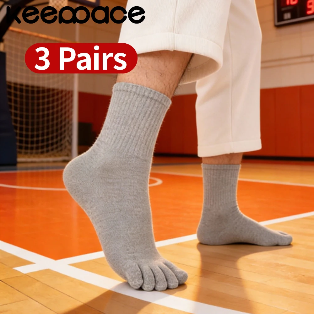 Keeppace 3 زوج الرجال تو منفصلة إصبع الجوارب تنفس المضادة للانزلاق القطن كرة السلة الأوسط جوارب أنبوبية خمسة أصابع الجوارب داخلي #2