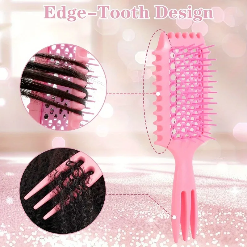WANMEI 3 in 1 Curl Styling Brush Hollow Out Detangling Hair Brush Tangled Comb Hair Wet Dry Curly Hollowed Mesh Message Combs view 4