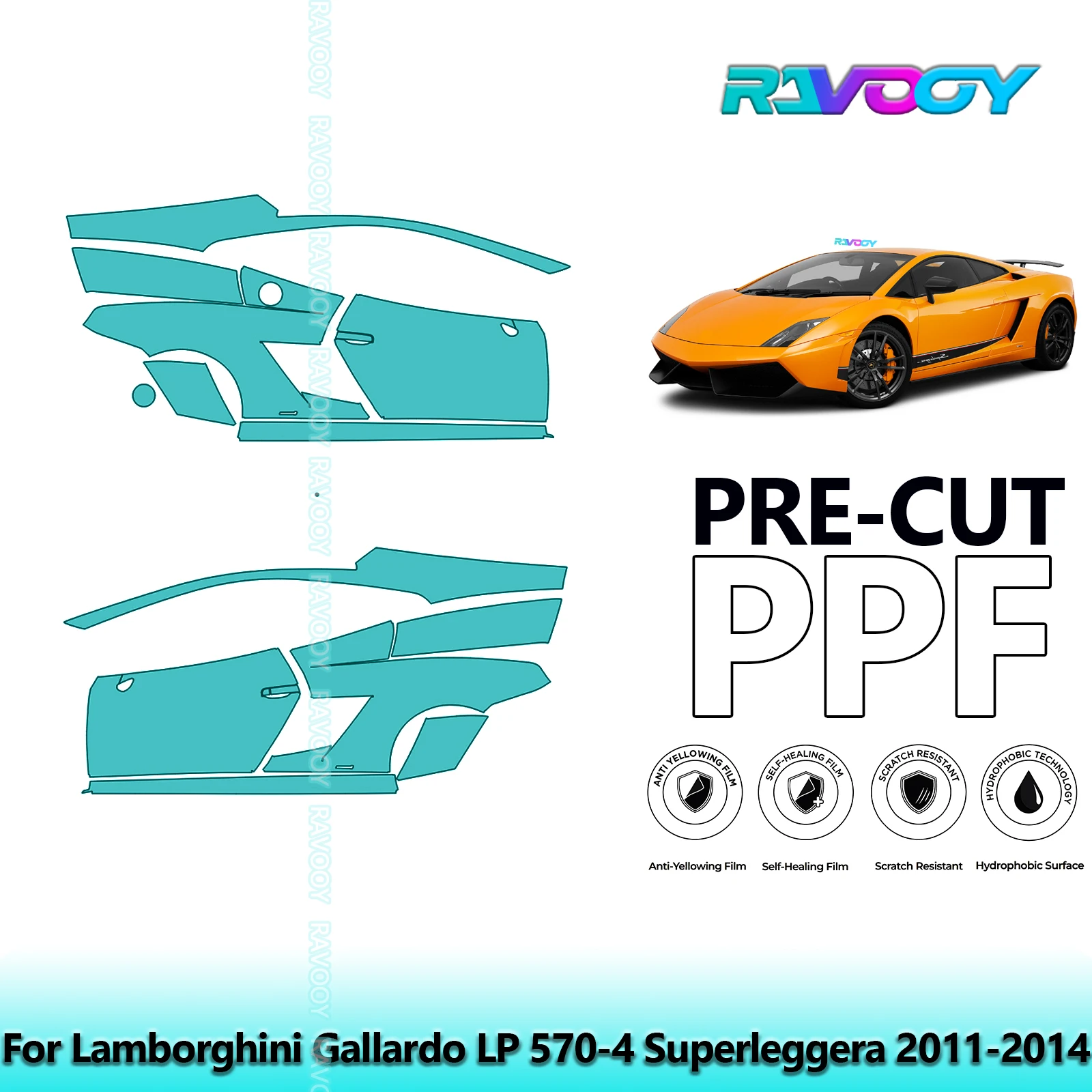 

For Lamborghini Gallardo LP 570-4 Superleggera 2011-2014 8.5mil Pre-Cut PPF Door & A/B Pillar Kit TPU Paint Protection Film Set