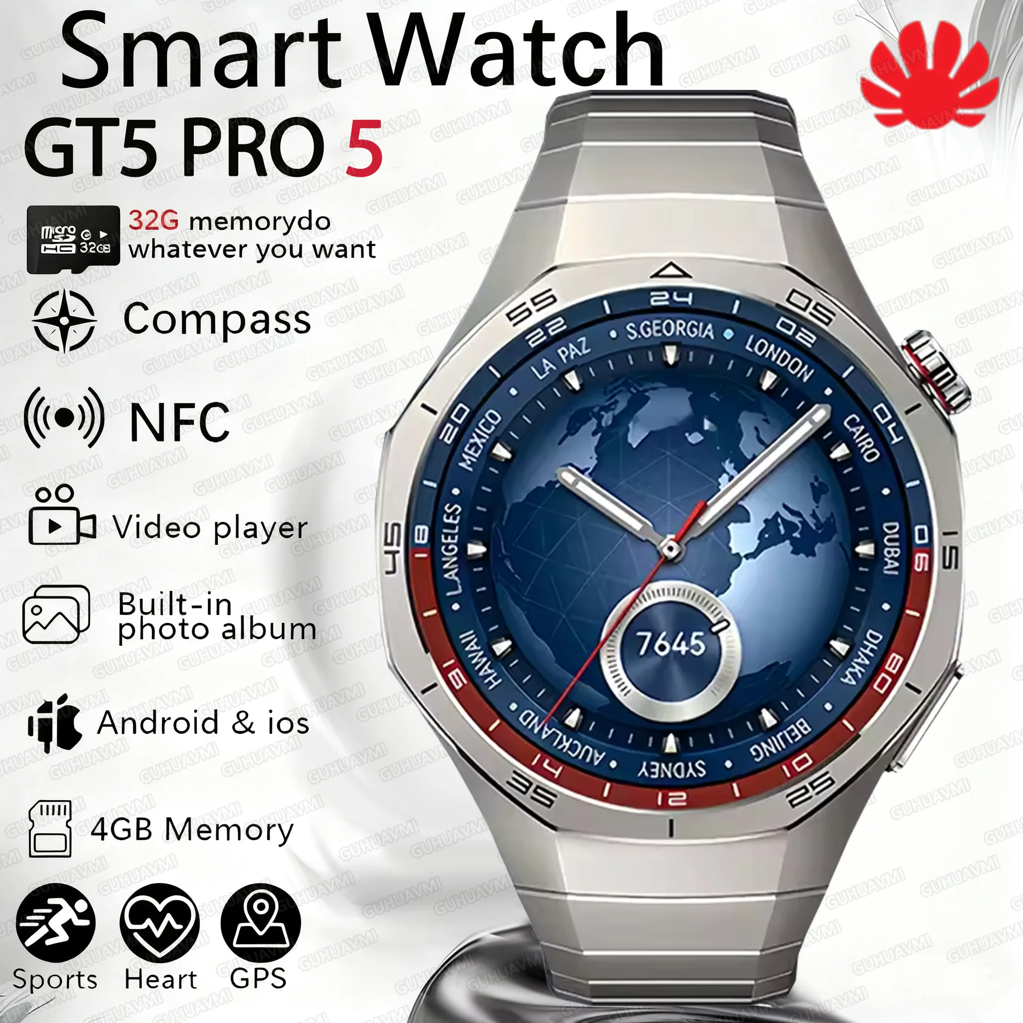 

2025 Watch GT5pro GPS Navigation 32GB Smart Watches Men Video AMOLED NFC Sport Waterproof HD Call Origina GT5 GT6 Smart Bracelet