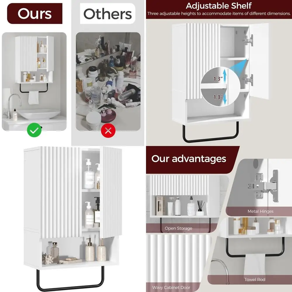 

Bathroom Wall Cabinet, Wall Mounted Medicine Cabinets with Towel Bar & Adjustable Shelf, Over The Toilet Space Saver Storage Cab