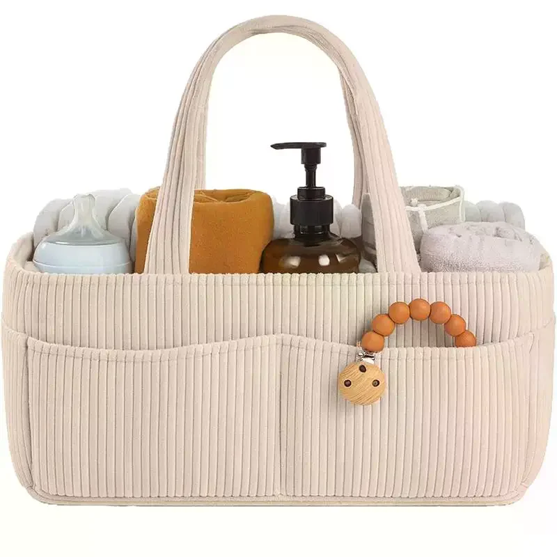Caddy Organizer Corduroy  Storage Basket With Handle Foldable Multi-pocket Newborn Nappy Storage Organizer Baby