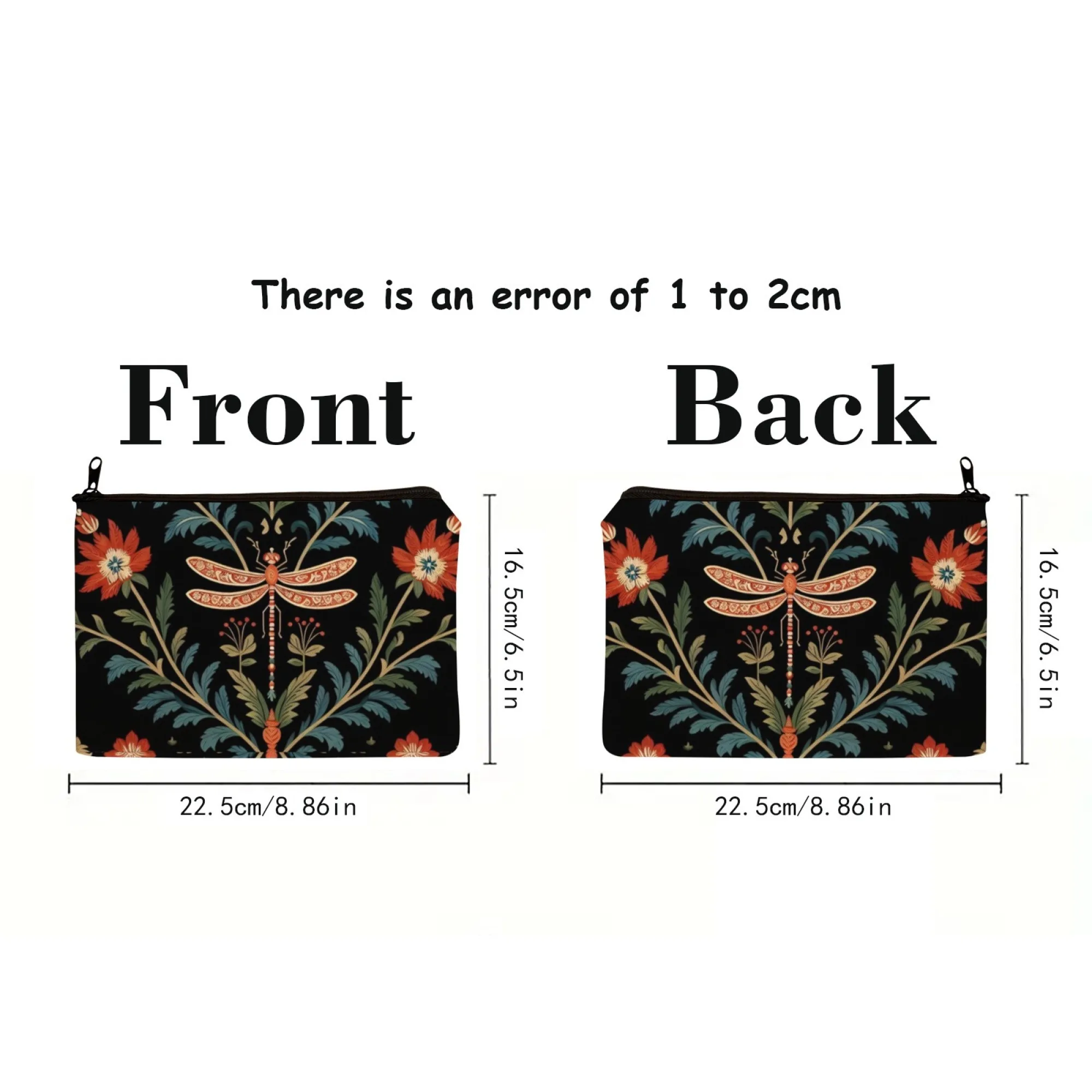 絶妙なトンボ柄の花柄メイクアップバッグ、エメラルドグリーンに金箔のトンボと牡丹のヴィンテージエレガンスコスメティックオーガナイザー