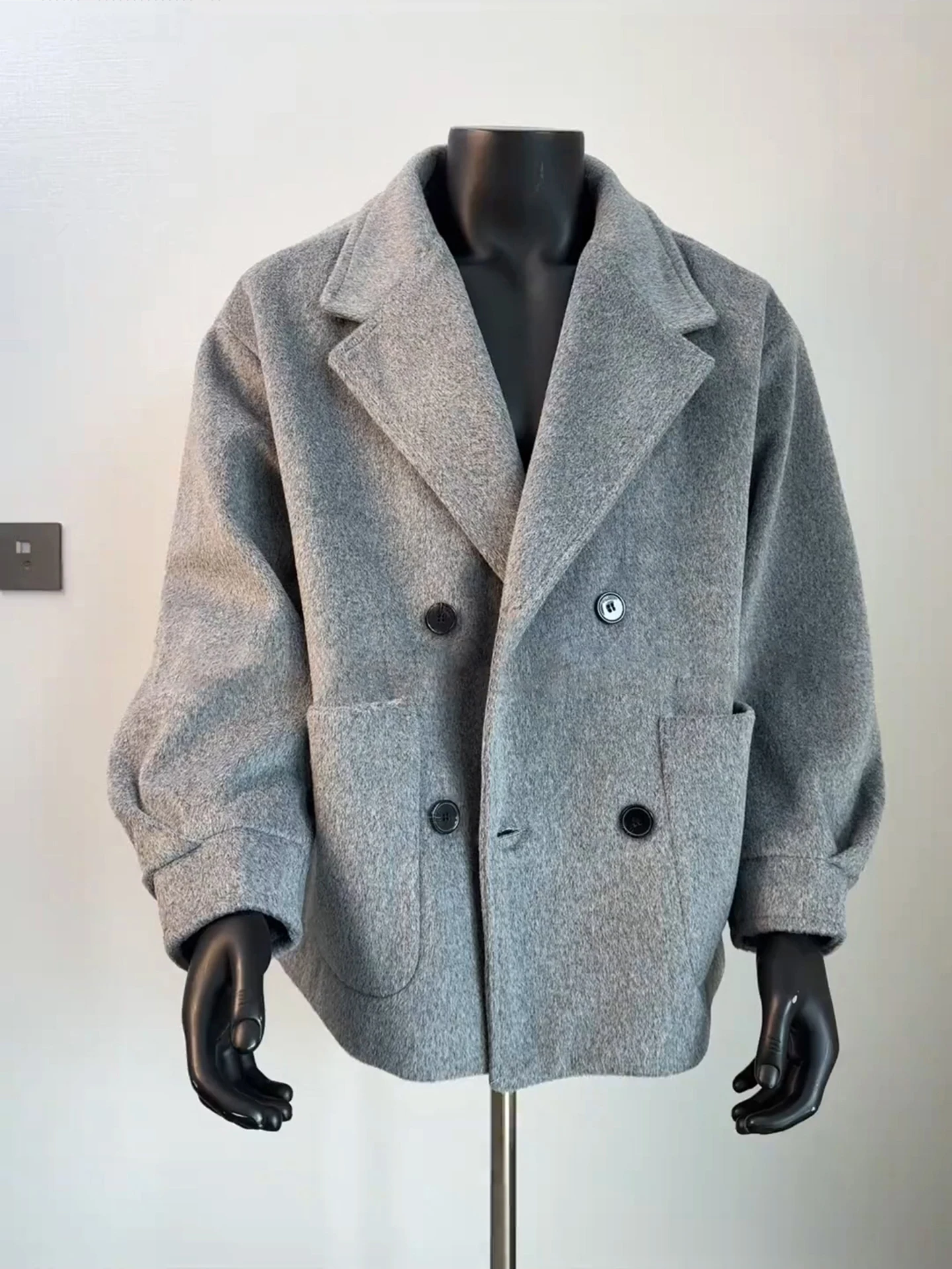 

Мужское двубортное шерстяное пальто из альпаки, утепленное, зимнее, в корейском стиле, премиум-класса, ветрозащитная куртка