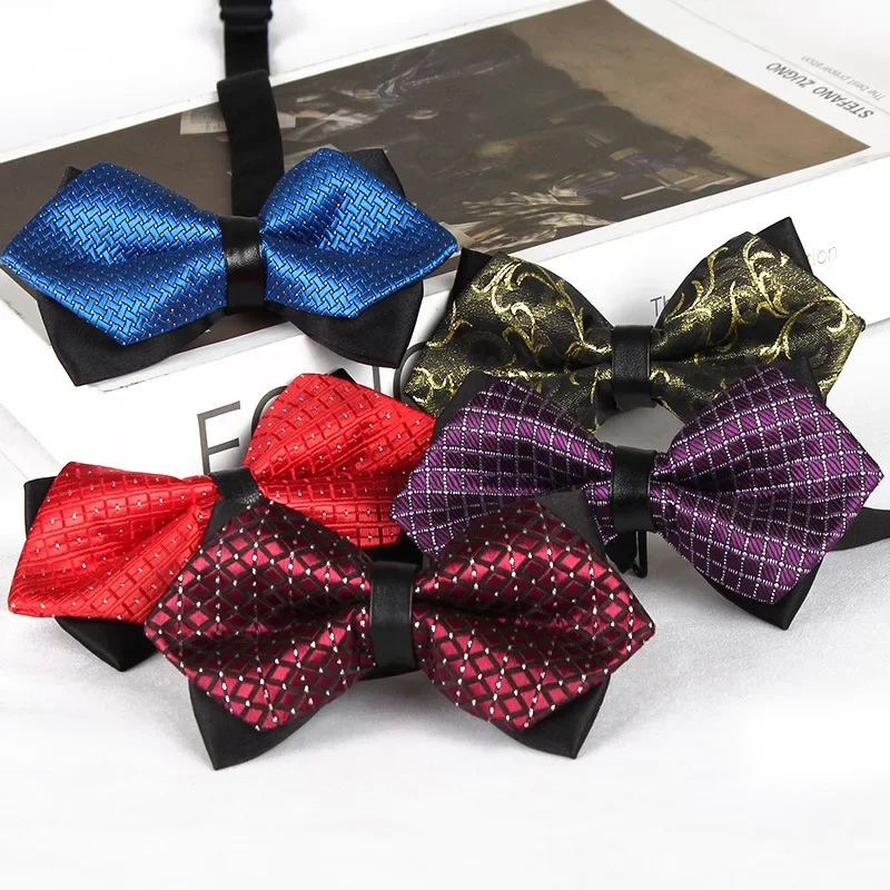 Doppellagige britische Fliege mit scharfen Ecken, 6 x 12 cm, karierte Blumen-Jacquard-Fliegen für Herren, formelles Business, Bräutigam, Hochzeit, Gastgeber