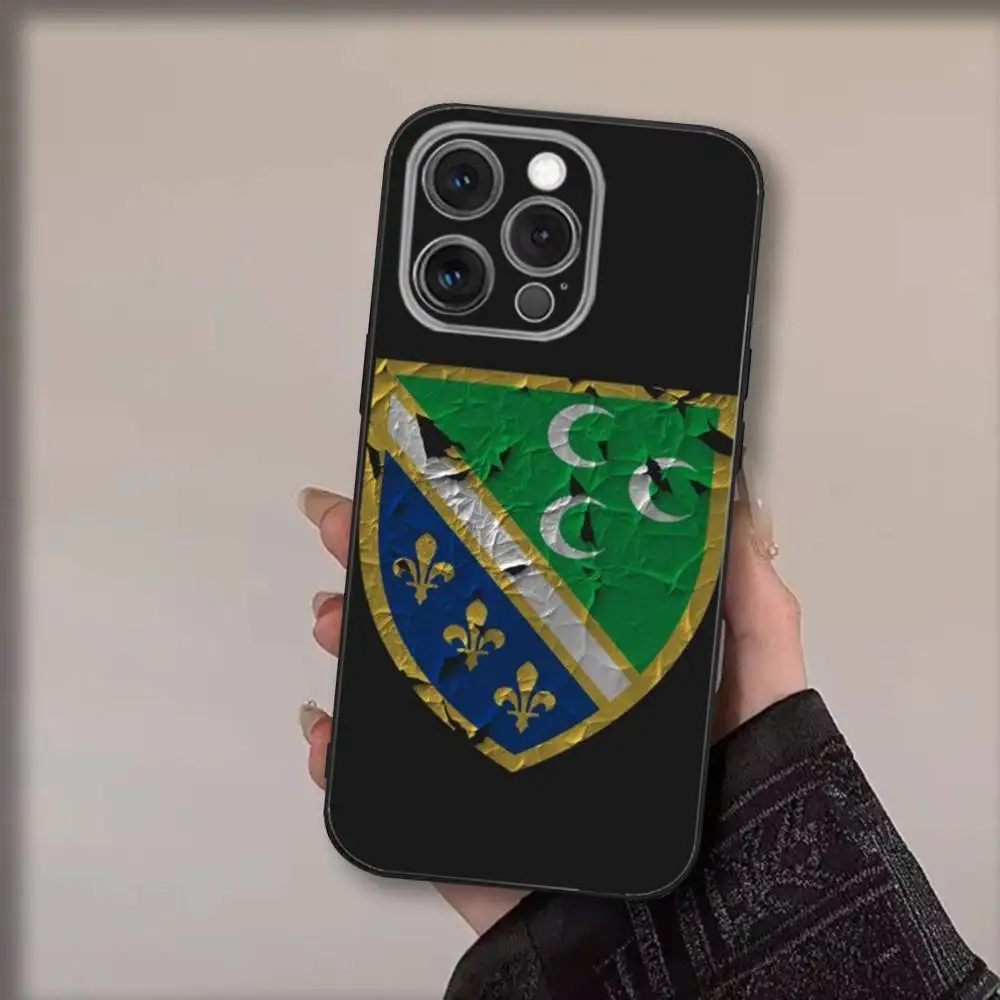 Funda de teléfono con bandera S-Sandzaks para iPhone 17,16,15,14,13,12,11,Pro,Max,Plus,Air,X,XS,XR,SE,8,7,Mini, Funda negra suave