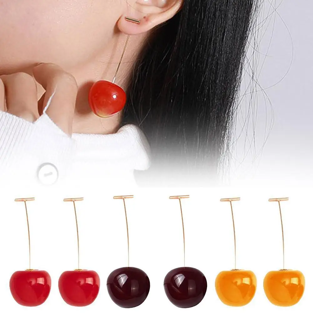New Cute Simulation Red Cherry Earrings Sweet Red Cherry Shaped Dangle Earring for Women Lovely Cherries Pendant Fruit Earrings